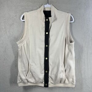 Chico's Zenergy Golf Reversible Snap/Zip Vest Size L (2) Beige Knit /Black Poly